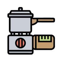 A stove with a pot and a can of food vector