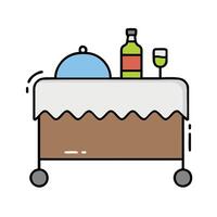 A table with a bottle of wine and a plate with food vector