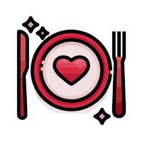 A plate with a heart on it and a fork and knife vector