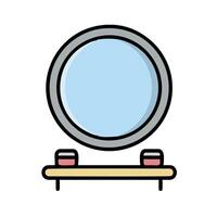 A round mirror on a stand with two bottles vector