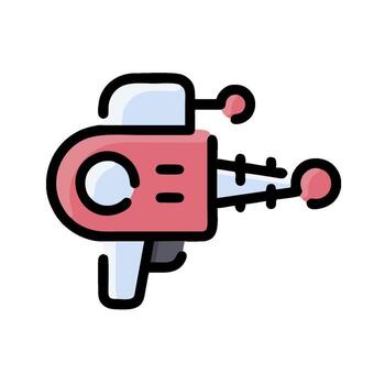 A red and white robot with a gun on it vector