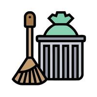 A broom and trash can icon on a white background vector