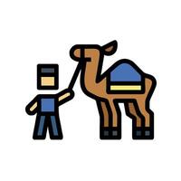 A man is holding a camel and a man is standing next to it vector