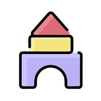 A toy house with a roof and a pink triangle vector