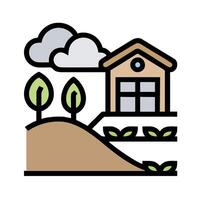 A house with trees and clouds on the hill vector