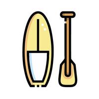 A paddle and a surfboard are shown in a flat style vector