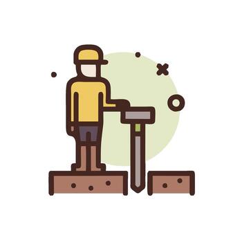 A man is standing on a block with a hammer vector