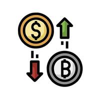 Bitcoin and dollar coins with arrows pointing up vector