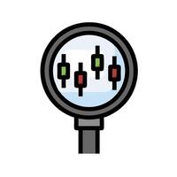 A magnifying glass with a number of different colored bars vector