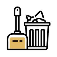A trash can and broom with a trash bag vector