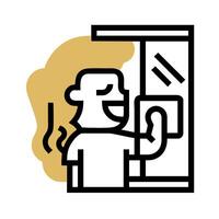A man is standing in front of a refrigerator vector