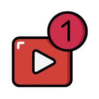 A red button with a play button on it vector
