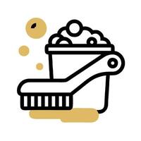 A brush and bucket with soap and bubbles vector