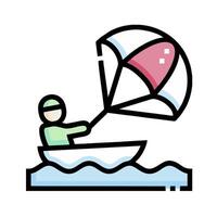 A man in a boat with a kite attached to it vector