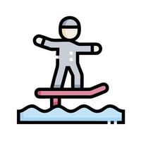 A man is standing on a snowboard on a wave vector