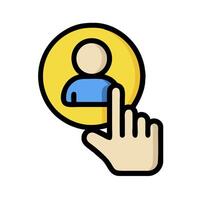 A hand pointing at a person icon on a yellow circle vector