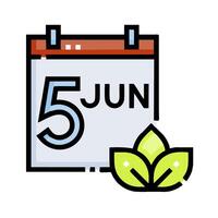 A calendar with the number 5 june and a leaf vector