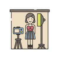 A woman in front of a camera and a light vector