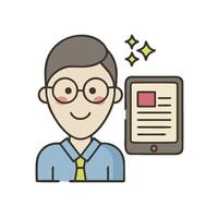 A man with glasses and a tablet computer vector
