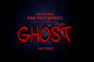 Ghost text effect with a dark background psd
