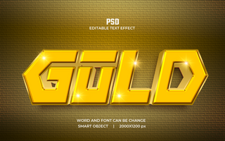 Gold 3d text effect with a metallic texture psd