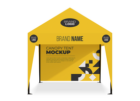 3D Outdoor Booth Stand with Canopy Front View for Event Expo Mockup Template psd