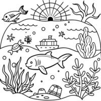 A coloring page with an underwater scene vector