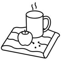 a steaming mug of apple cider sitting on a picnic blanket, illustration line art vector