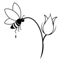 a bee is extracting honey from a yucca flower, illustration line art vector