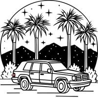 a digital illustration of an isolated white background with an suv car parked near a group of ca vector