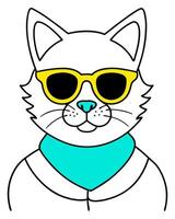 cat wearing sunglasses, with a vibrant color scheme that includes teal and yellow tones, vector
