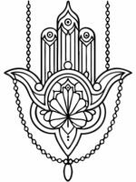 khamsa three fingers in the center, semetric, elegant style, thin chains hanging down, vector