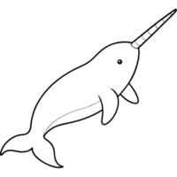 a simple single-line art drawing of a beautiful background white narwhal, illustration line vector