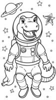astronaut t-rex a t-rex wearing a space suit and helmet, floating in zero gravity with a cheerful vector