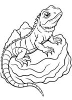 lizard lying on a eock, coloring page, white background, black line art, illustration line vector