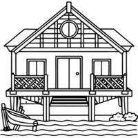 fishermans house front, illustration line art vector