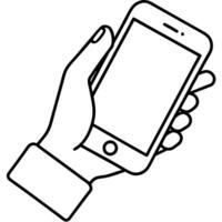 mobile smartphone device outline and contour in hand set with fingers touch, swipe and vector