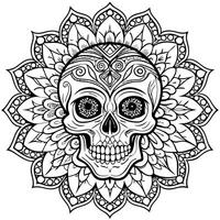a detailed and intricate skull design in black and white line art the skull should be decorated vector