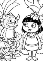 dora the explorer wear uniform with bag on her beck while exploring mayan temple, vector