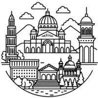 architectural tourism, illustration line art vector