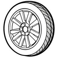 car tire with cast chrome wheel linear drawing in tire frame point drawing airbrushing half vector