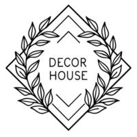 generate a square shaped logo with leafs around for a company named decor house which produces vector