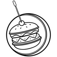 A hamburger with a fork and knife in the middle vector