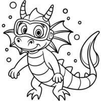 A cartoon dragon with goggles on his head coloring page vector