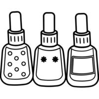 several cute nail polish bottles with simple shapes and thick black lines, illustration line vector