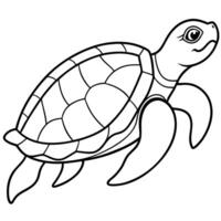 a simple coloring page drawing of a sea turtle with intricate patterns on its shell, such as vector