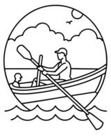 a coloring page of an coastal rowing with no color just black lines, illustration line art vector