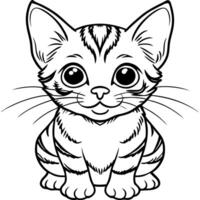 a cute cuddlykitten front view, illustration line art vector