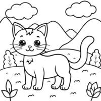 a coloring page for kids featuring a cute cat in nature the elephant is standing in a lush green vector
