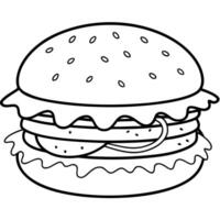 a juicy hamburger with layers of lettuce, tomato, and melted cheese, served on a fresh bun, vector